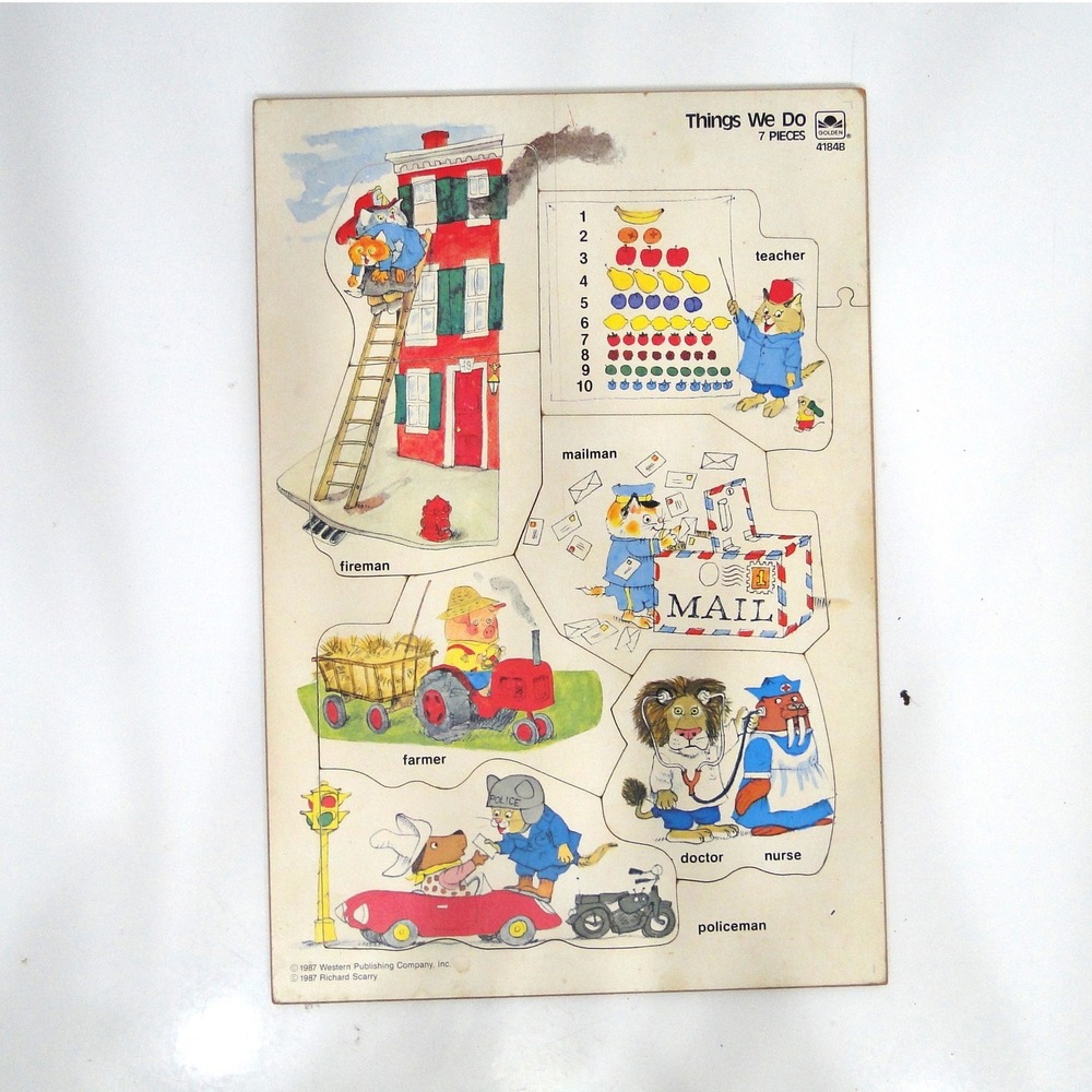 Vintage 1987 Richard Scarry Things We Do 7 Piece Golden Tray Puzzle Busytown